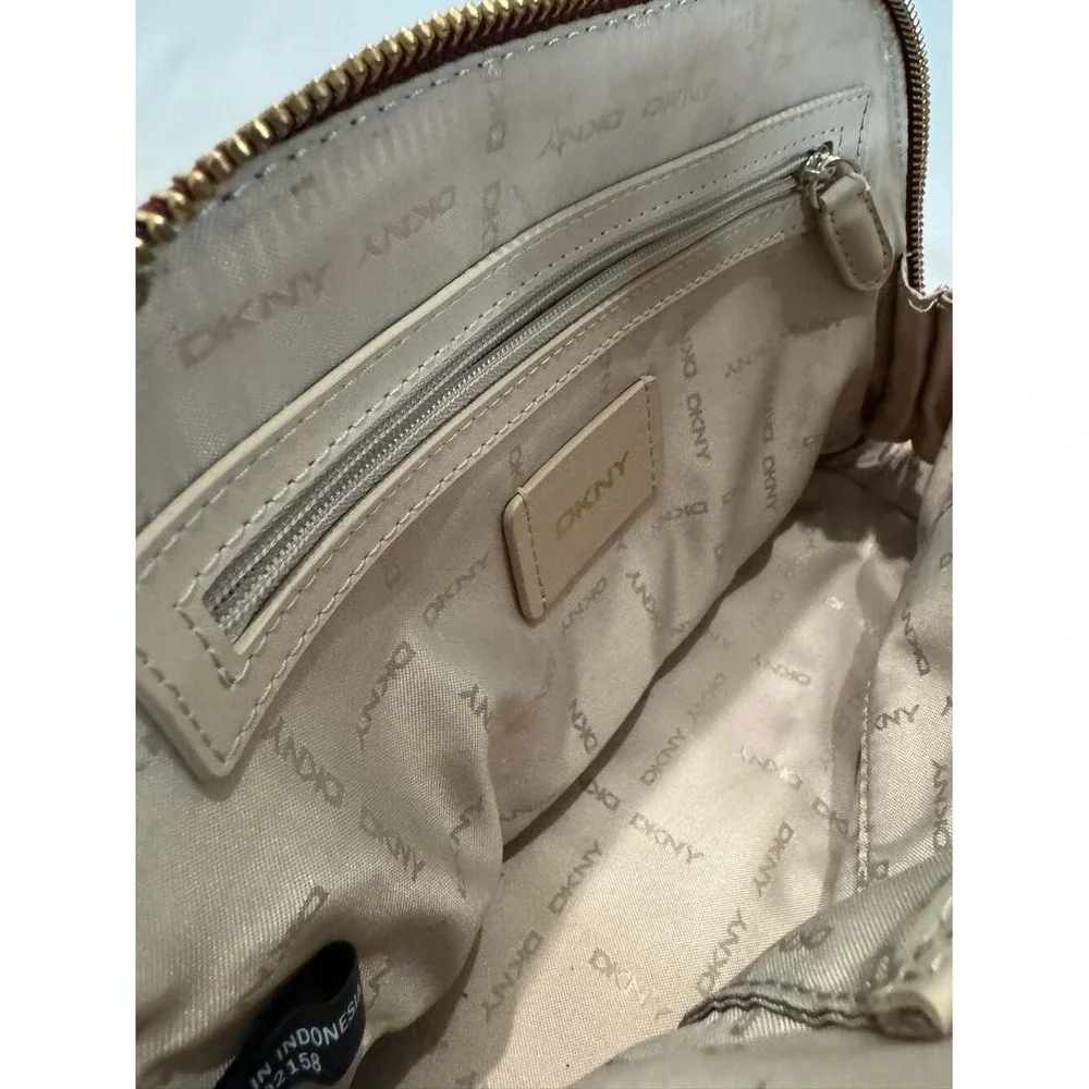 DKNY‎ Burgundy Saffiano Leather Dome Satchel Crossbody Bag Gold Hardware